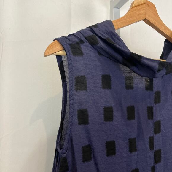 CUT LOOSE S Cowl Neck Tunic Top Sleeveless Pullover Square Patch Purple Black - Picture 10 of 12